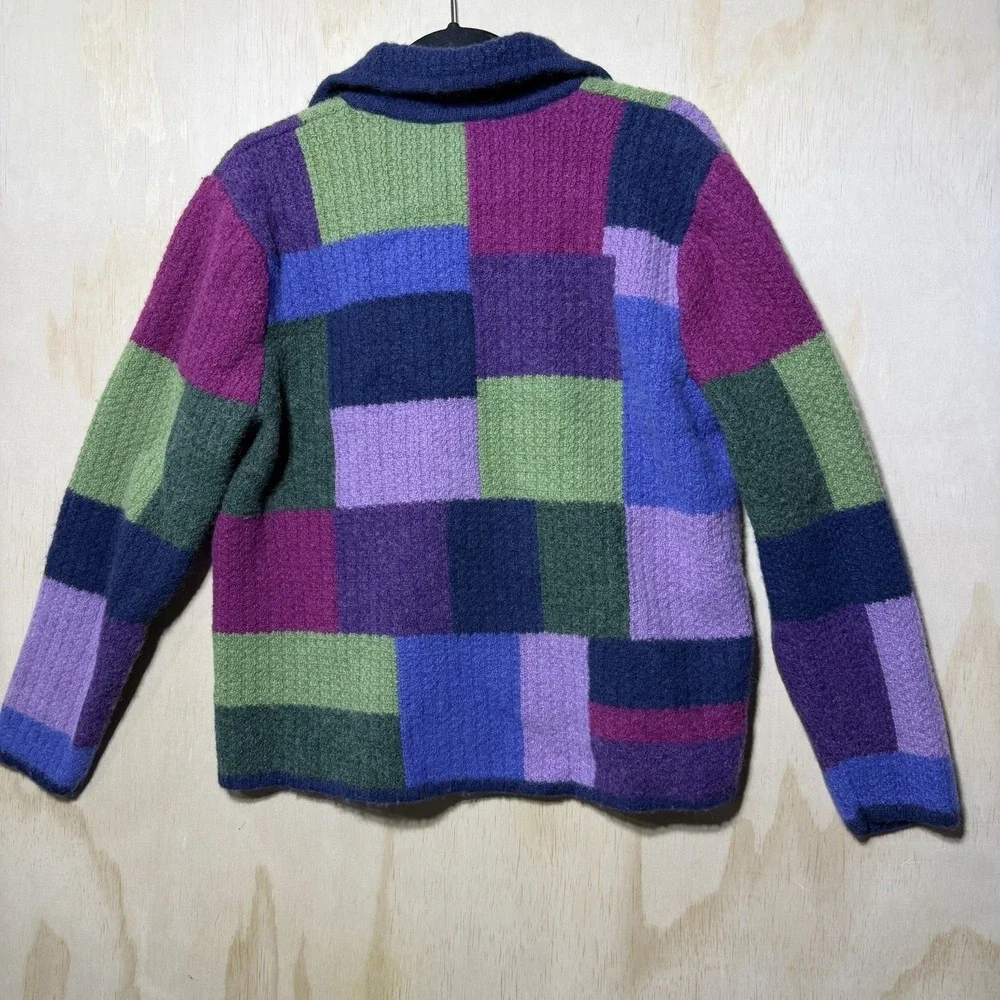 Talbots Wool Jacket XL Colorblock Zip Up Multicolor Boho Patchwork Coat - Picture 8 of 9